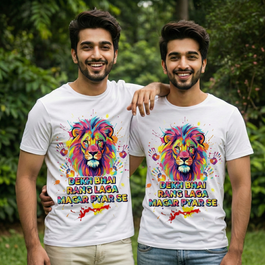 Dekh Bhai Rang Laga Magar Pyar Se holi T-Shirt Pack of 2 Combo for Men ...