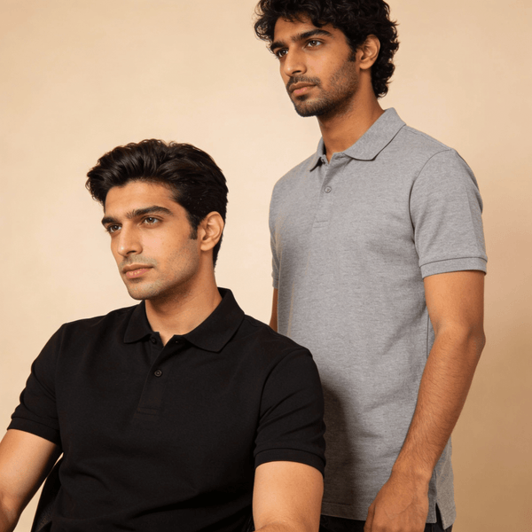 Memat Classic Black & Grey Polo T-shirt Combo for Men (Pack of 2) - 100% Pure Cotton Lycra