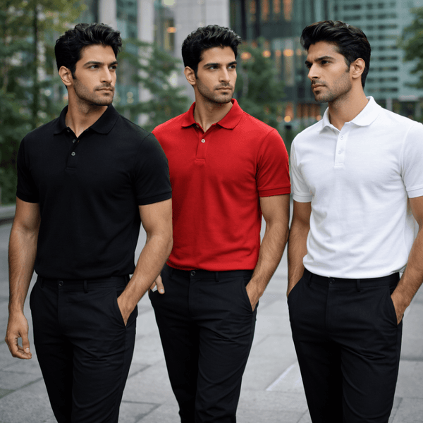 Professional Black, Red & White Collar Polo T-Shirt Combo for Men